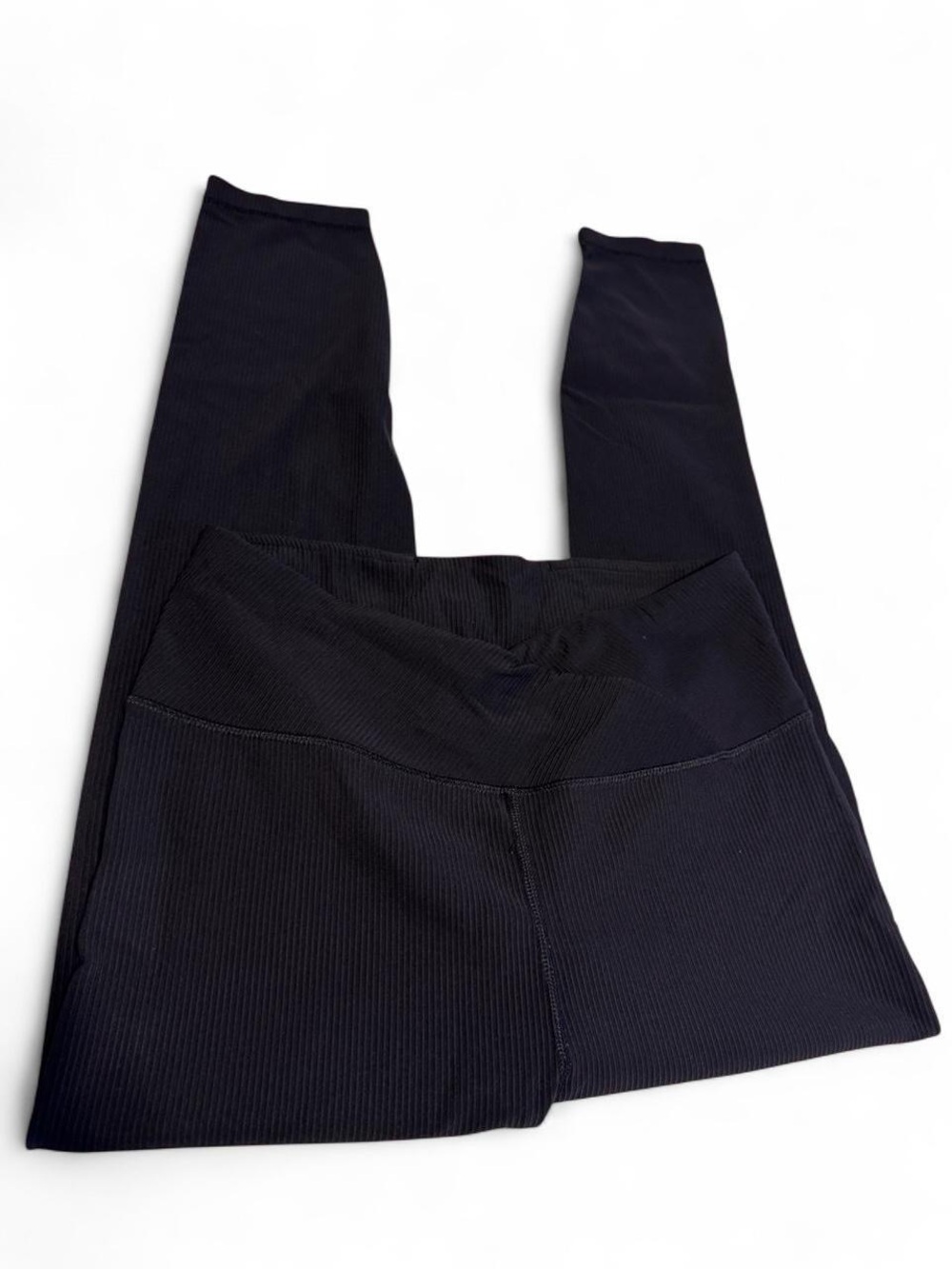 90 Degree by Reflex Black Ribbed Crossover Leggings with Pockets • Size L